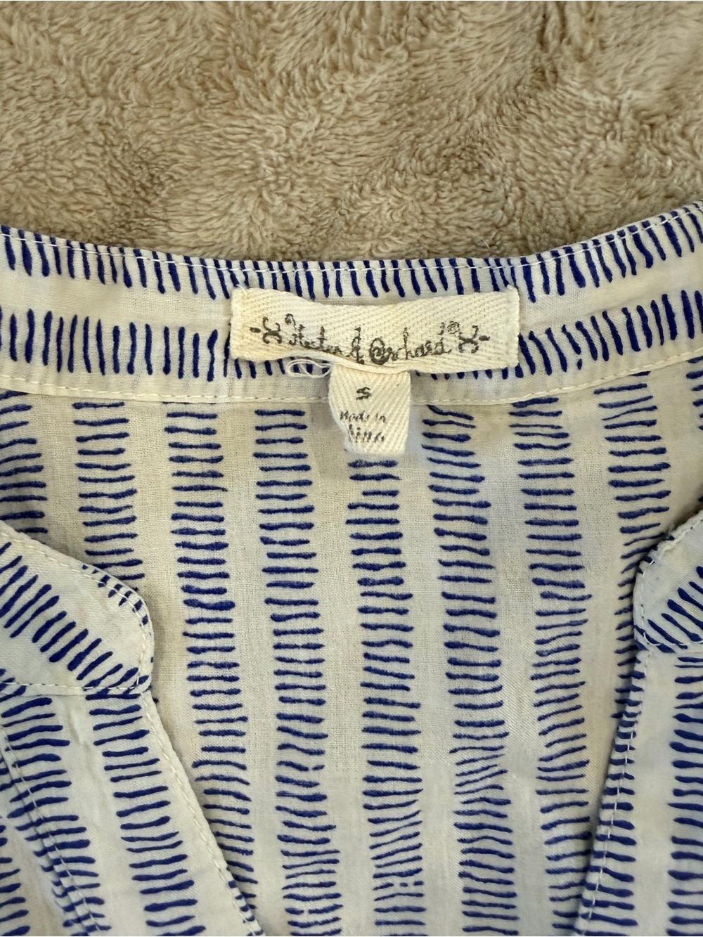 Hester & Orchard Blue Stripe Henley Tunic Top Size S Coastal Beachy Vacation - Picture 2 of 6